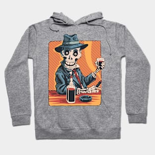 Happy skeleton in a suit and hat is having a drink in a bar Hoodie